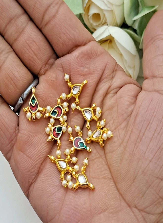 meryCraft Stone Meenakari Kundan, Spacers, Connectors, Components for Jewellery Making, Embroidery and Craft Work-(Size: 15x10, Pack of 10 Pieces) - Image 3